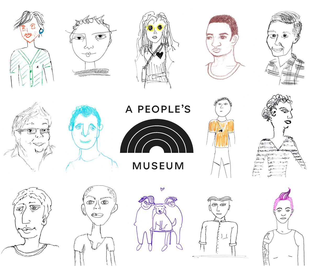 Sketches of 14 people for A People's Museum of LGBTQ history exhibition